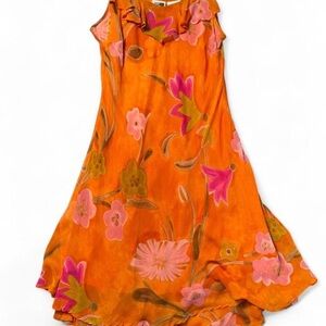 Vibrant Floral Orange Midi Dress